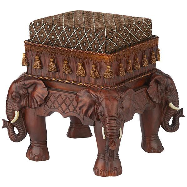 Design Toscano The Maharajah's Elephants Sculptural Upholstered Footstool NG33063